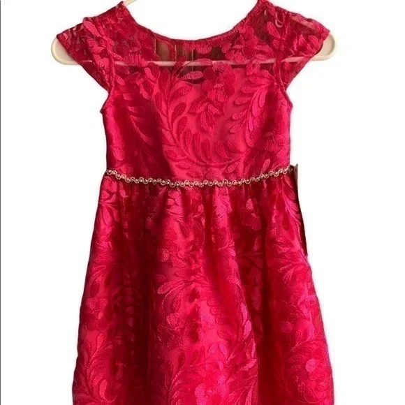 Rare Editions Dresses | New Rare Editions Hot Pink Floral Lace Overlay with Rhinestone Belt Size 6 | Color: Pink | Size: 6g | Rmw1111's Closet
